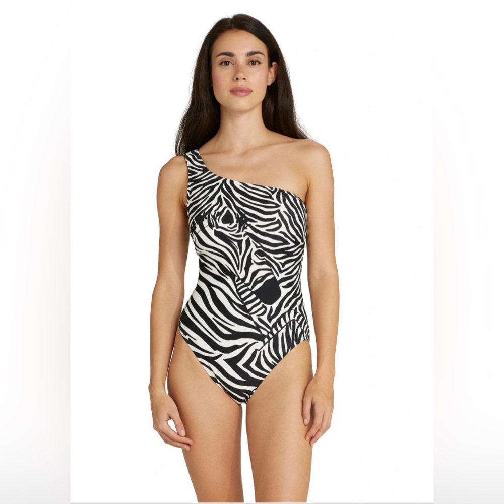 NWT $140  Kate Spade One Shoulder One Piece Swimsuit - Zebra Size S